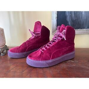 Puma Platform‎ Mid Velour Cordovan Red Sneakers 366388 02  Womens Size 9